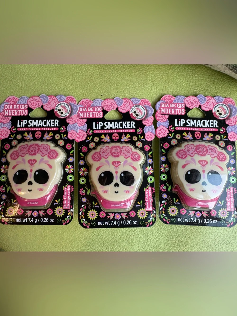 3 Pack Lip Smacker Dia De Los Muertos Eerie Cherry Best Flavor Forever 0.26oz